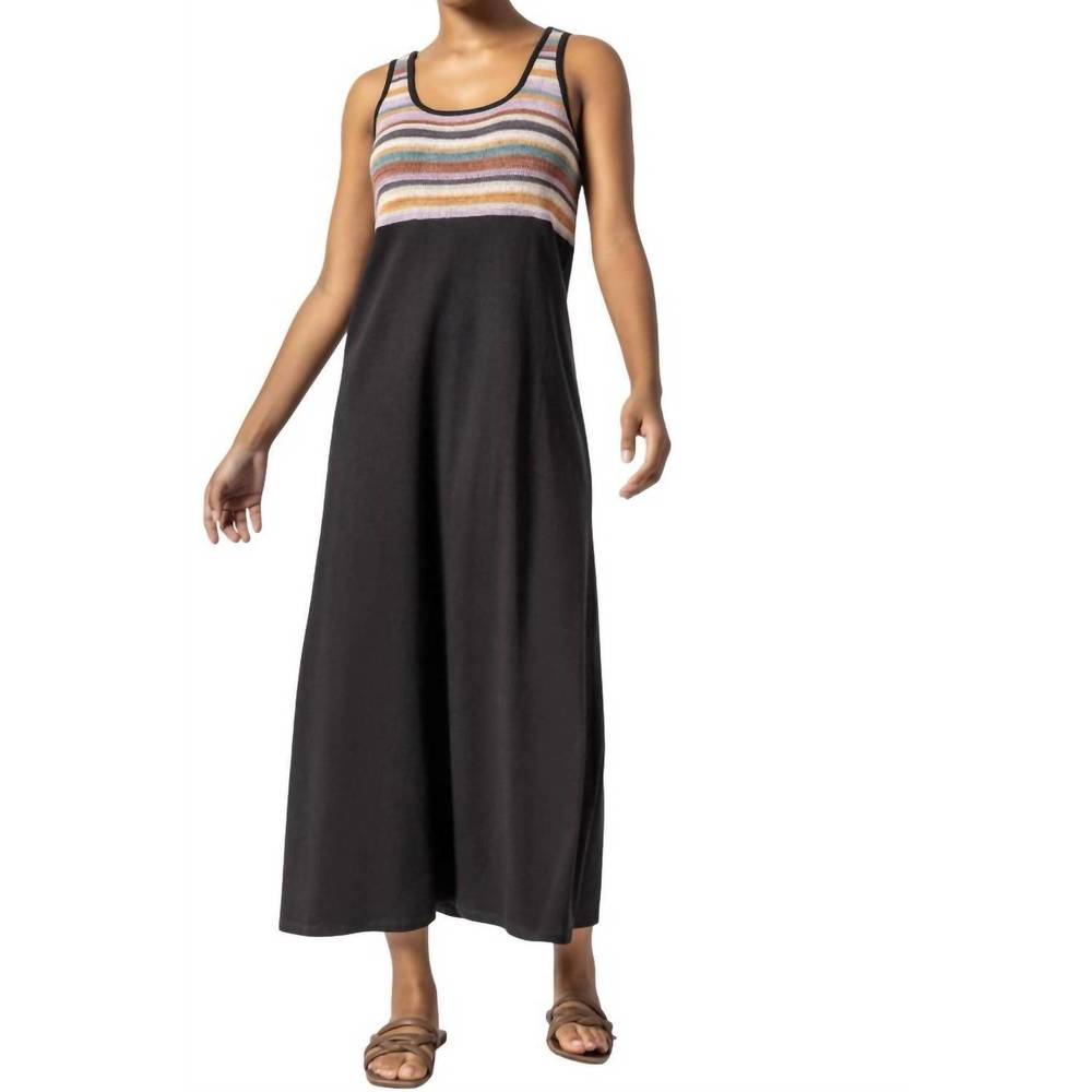 Lilla P Black Maxi Tank Dress with Multicolor Striped Bodice